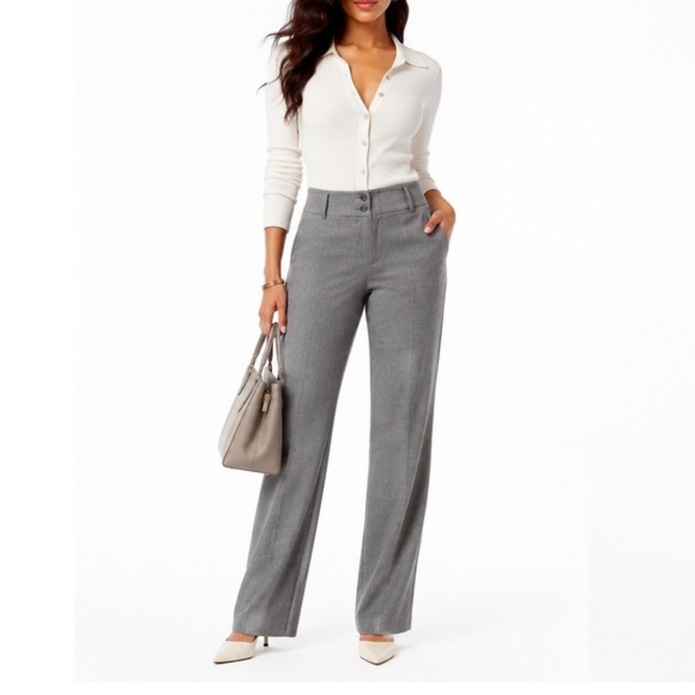 LOFT Julie Gray‎ Wool Blend Wide Leg Dress Pants 6T Preppy Academia Chic 87-10